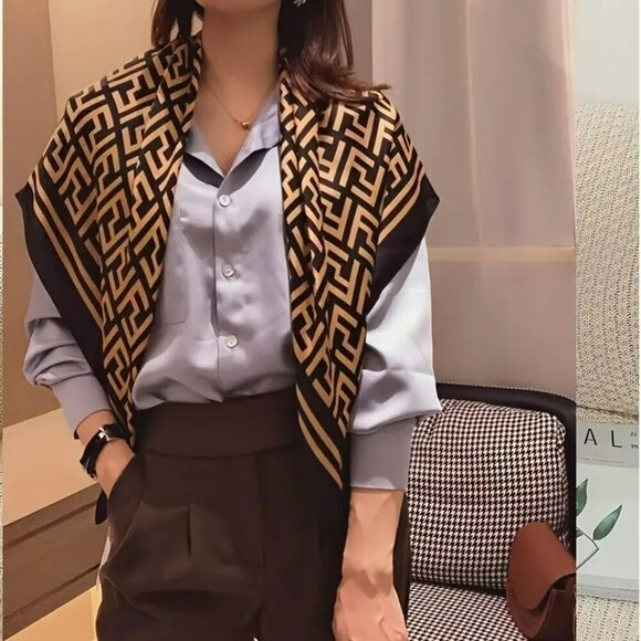 NWT - Geometric Print Scarf Black & Gold (SKU 0245) - Picture 4 of 7